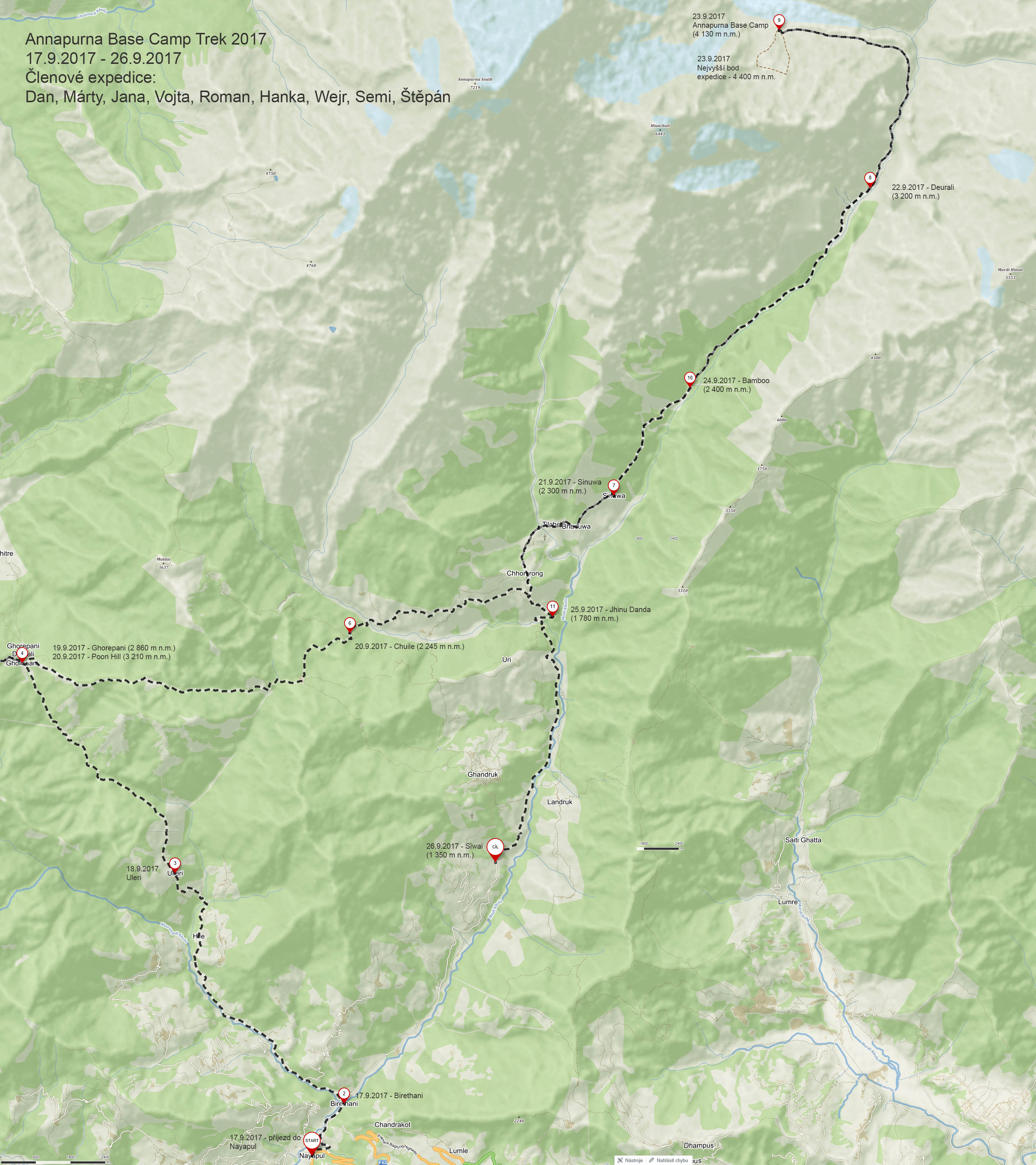 02 - mapa cesty - Annapurna